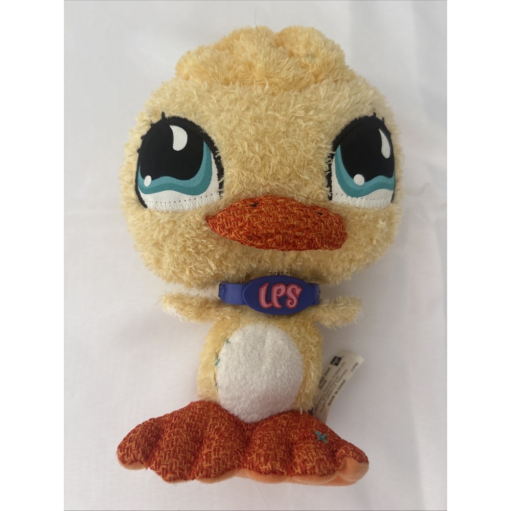 Littlest Pet Shop LPS Duck Plush Stuffed Animal Hasbro Toy Yellow Blue Eyes 7"
